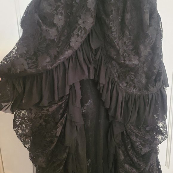 Steampunk Black Lace Victorian Gothic Long Maxi Skirt M/L - Picture 3 of 4